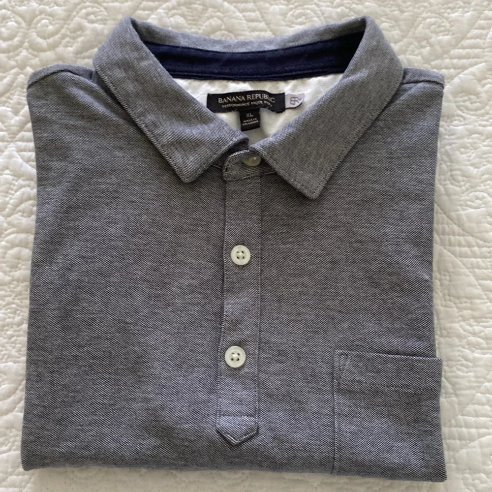 Men’s Banana Republic Performance Pique Polo in bluish gray cotton blend